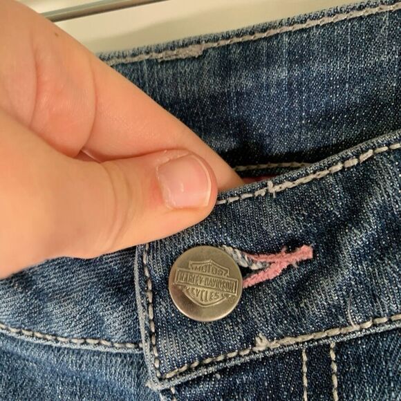 Harley Davidson Jeans Women's 8 Tall Medium Wash Denim Bedazzled Mid Rise Cotton - Picture 4 of 11